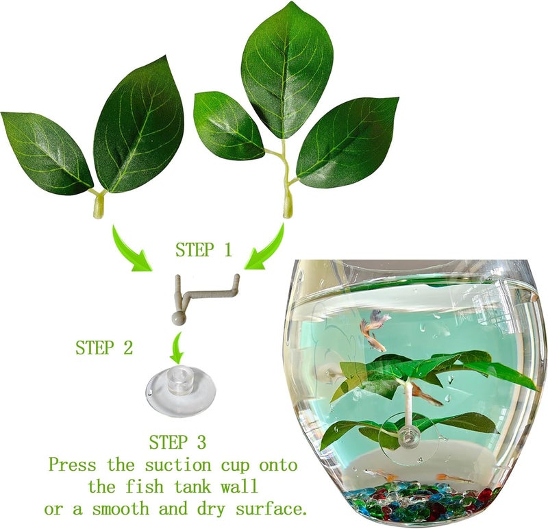 AncBace Fish Leaf Pad Fish Tank Accessories Aquarium Décor Simulating 2 pcs Adjustable Plastic Plants Betta Natural Habitat Playing Spawn Breed Rest Bed with Suction Cup Multi Leaf Design (2) - Image 4